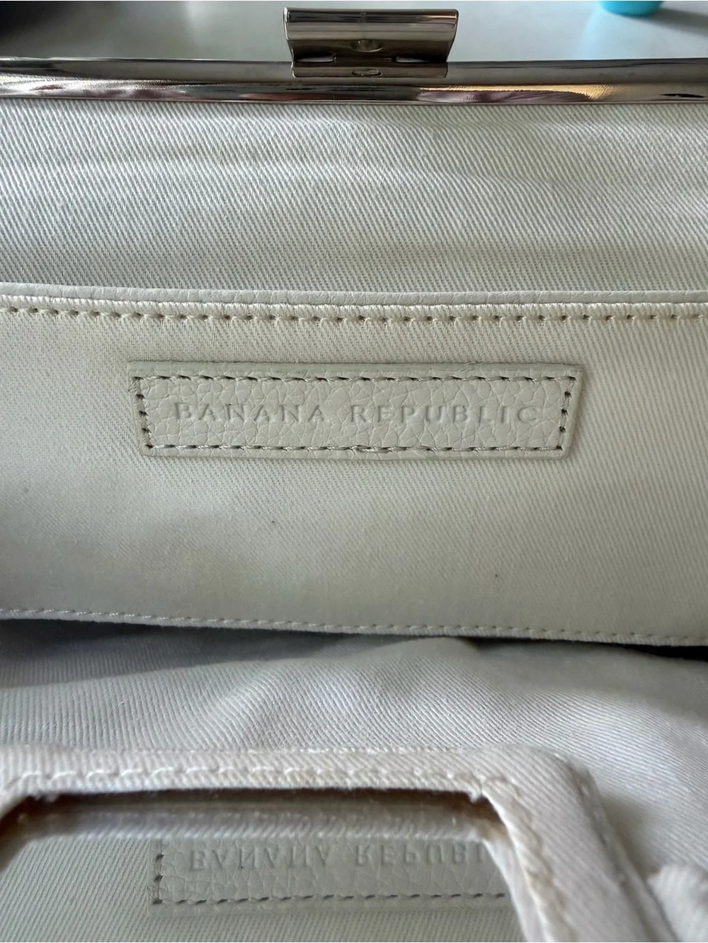 Banana Republic Fall 2004 Cream Leather Frame Clutch with attached mini mirror